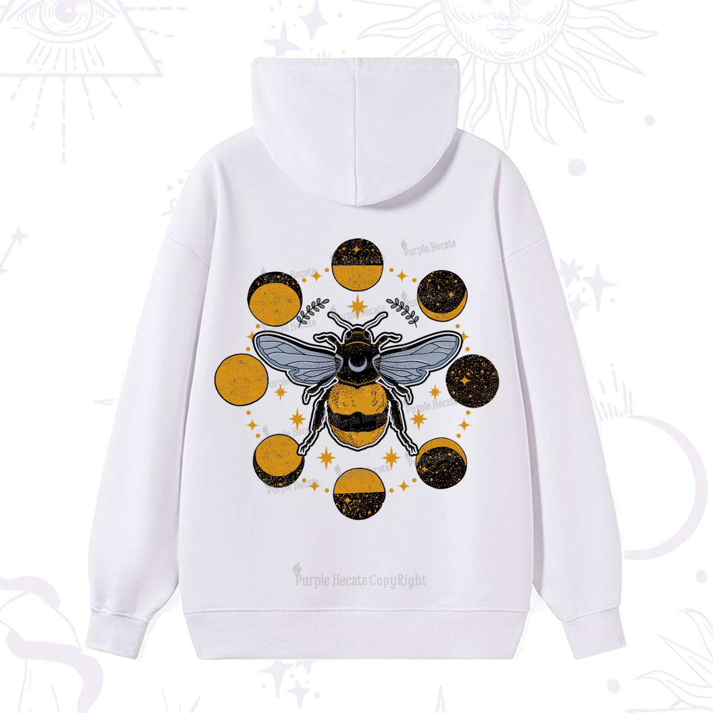 Purplehecate Phases of the Moon Bee Hoodie
