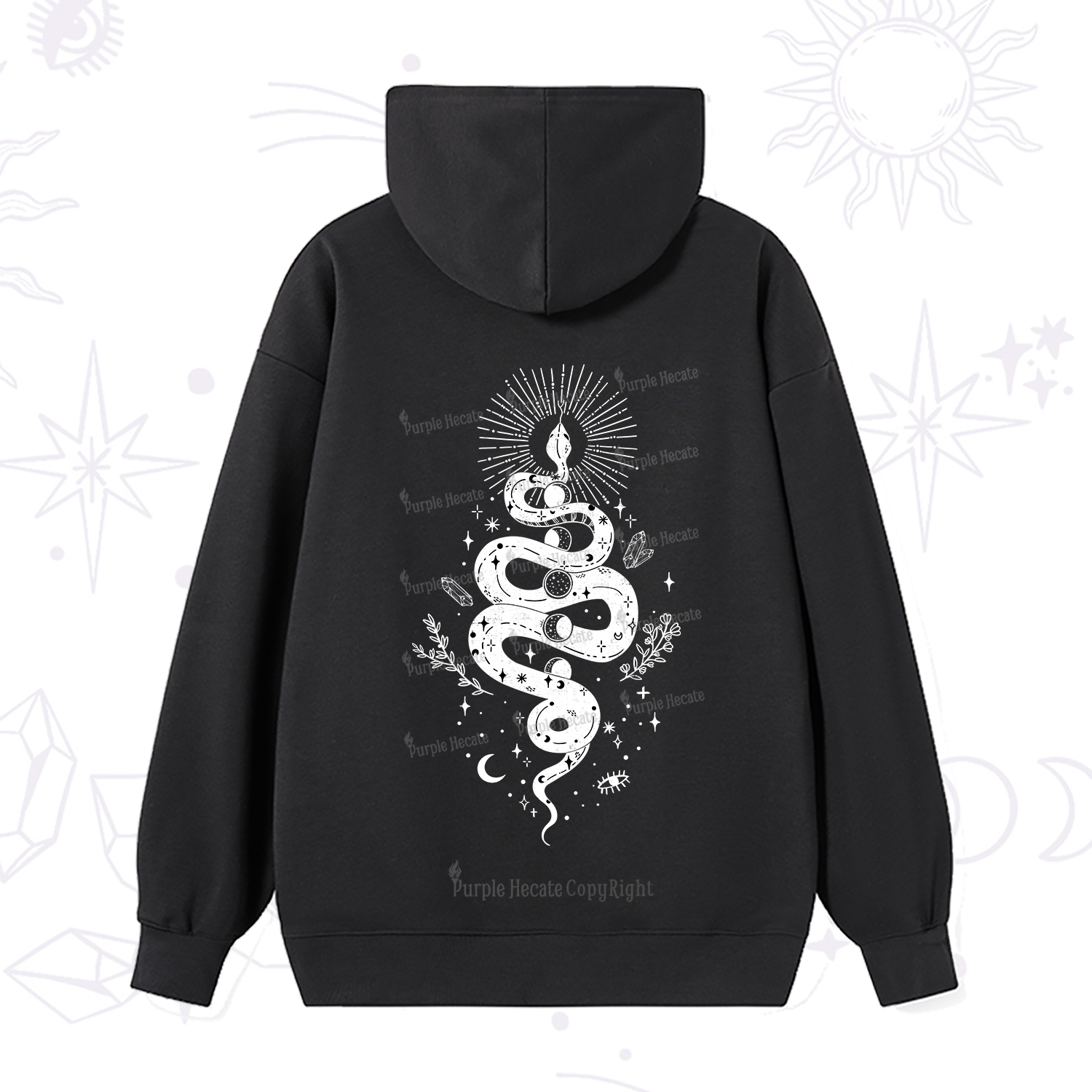 Purplehecate Mystical Moon Phases Snake Hoodie