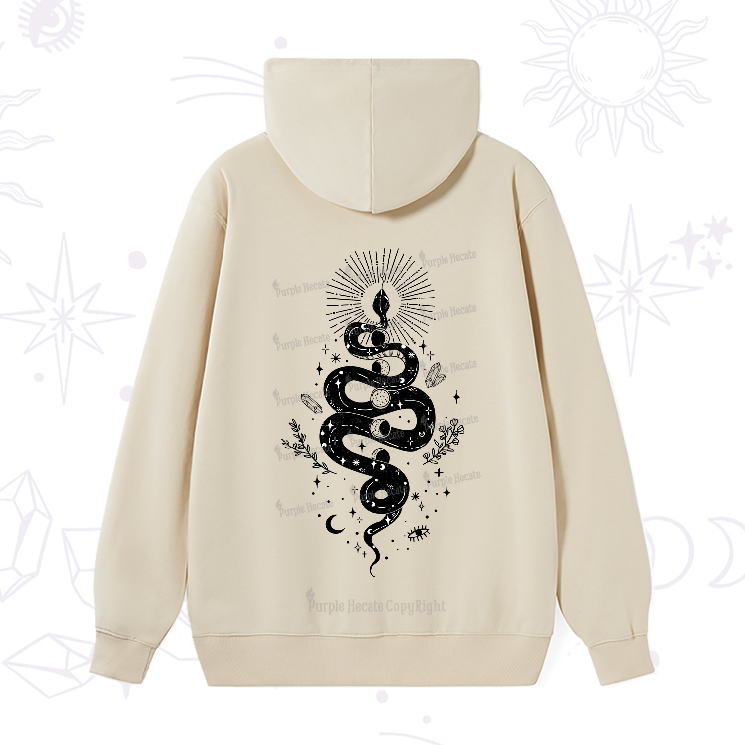 Purplehecate Mystical Moon Phases Snake Hoodie