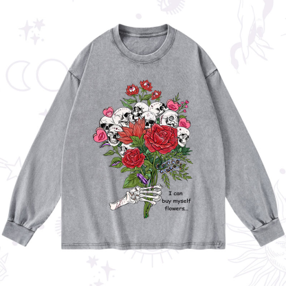 Purplehecate I Can Buy Myself Flowers Washed Long Sleeve Shirt