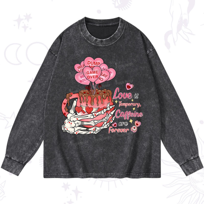 Purplehecate Caffeine Over Love Valentine Washed Long Sleeve Shirt