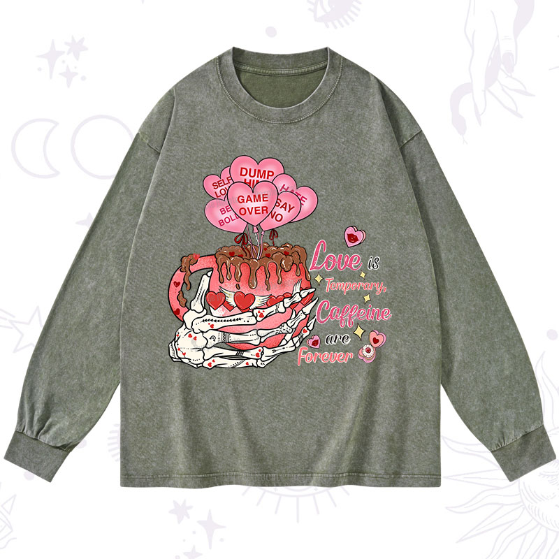 Purplehecate Caffeine Over Love Valentine Washed Long Sleeve Shirt