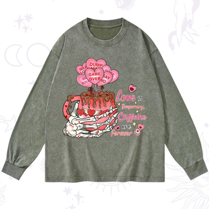 Purplehecate Caffeine Over Love Valentine Washed Long Sleeve Shirt