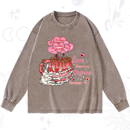 Purplehecate Caffeine Over Love Valentine Washed Long Sleeve Shirt