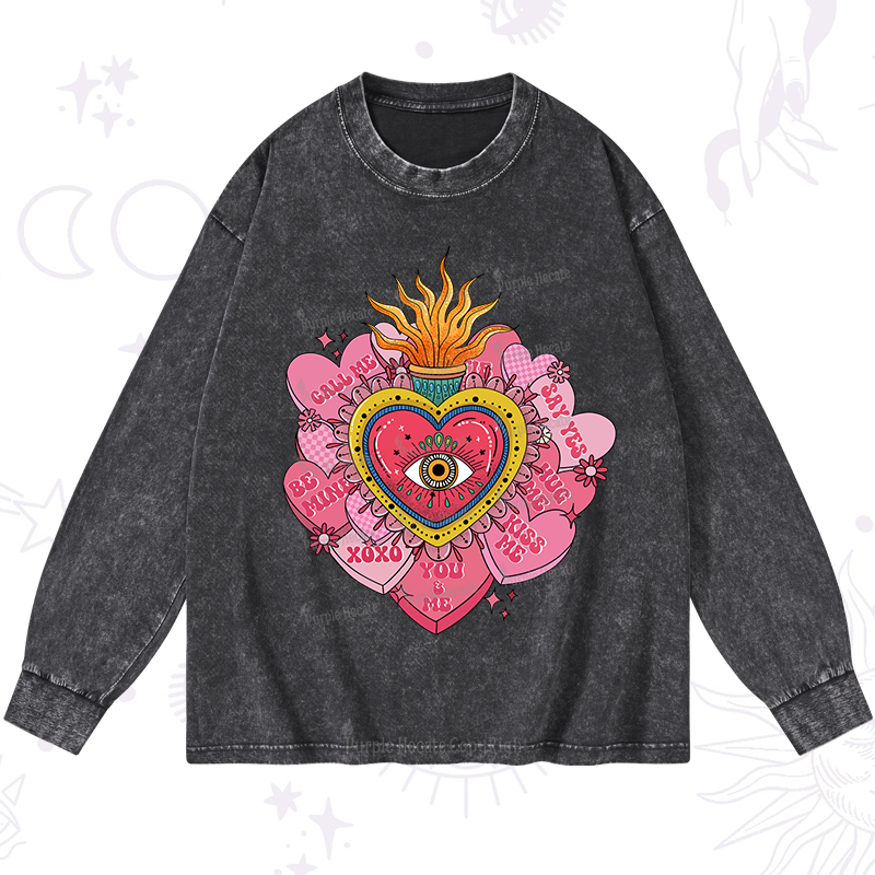 Purplehecate The Eye of the Heart Valentine Washed Long Sleeve Shirt