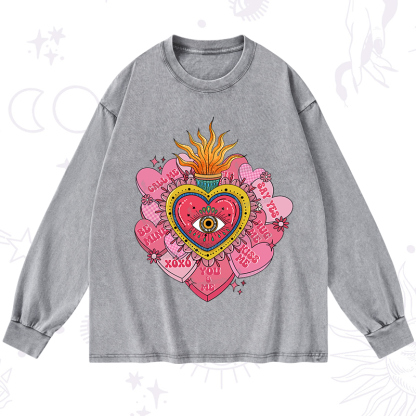 Purplehecate The Eye of the Heart Valentine Washed Long Sleeve Shirt