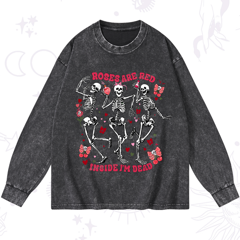 Purplehecate Roses Are Red Valentine Washed Long Sleeve Shirt