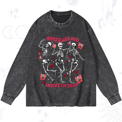 Purplehecate Roses Are Red Valentine Washed Long Sleeve Shirt