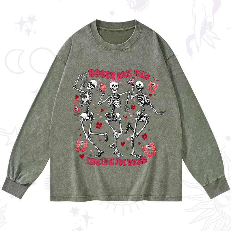 Purplehecate Roses Are Red Valentine Washed Long Sleeve Shirt