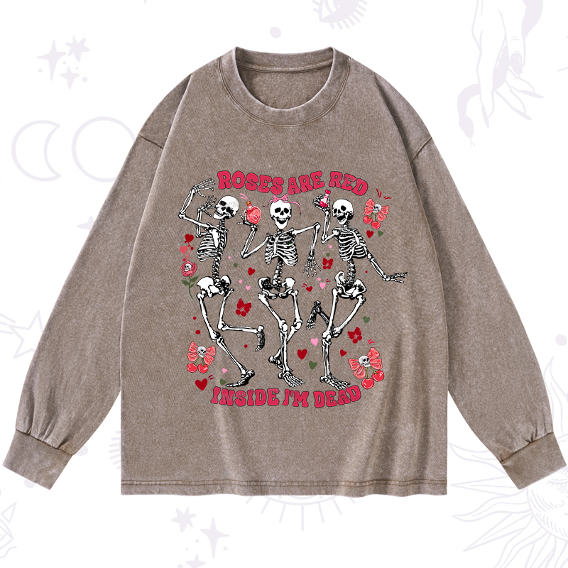 Purplehecate Roses Are Red Valentine Washed Long Sleeve Shirt