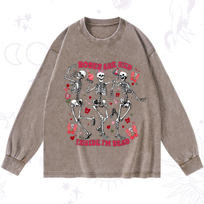 Purplehecate Roses Are Red Valentine Washed Long Sleeve Shirt