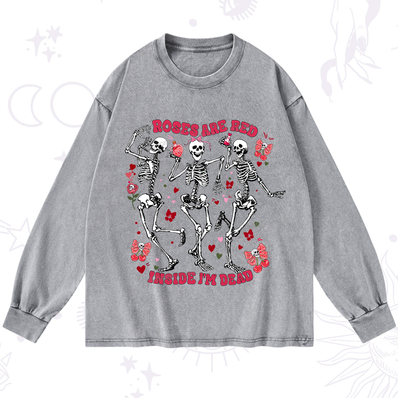 Purplehecate Roses Are Red Valentine Washed Long Sleeve Shirt