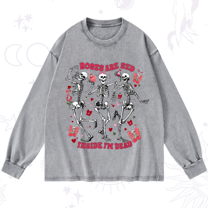 Purplehecate Roses Are Red Valentine Washed Long Sleeve Shirt