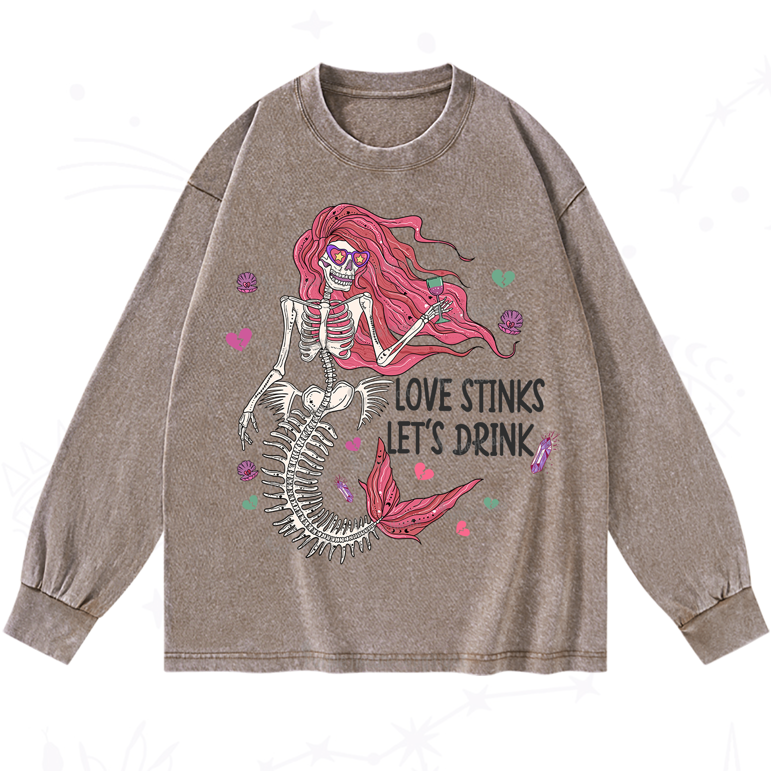 Purplehecate Love Stinks Let's Drink Valentine Washed Long Sleeve Shirt