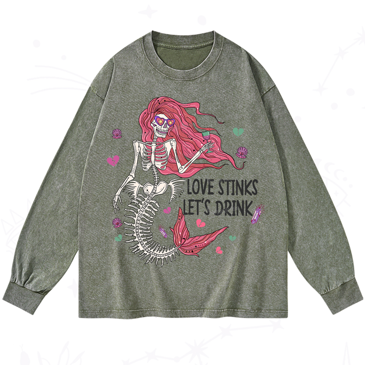 Purplehecate Love Stinks Let's Drink Valentine Washed Long Sleeve Shirt