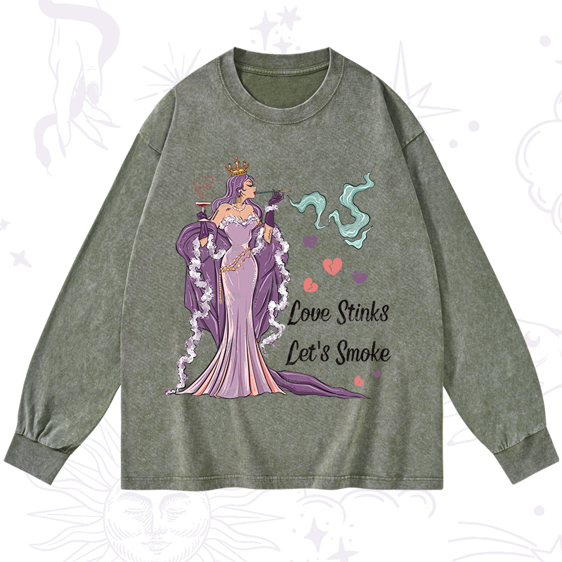 Purplehecate Love Stinks Let's Smoke Valentine Washed Long Sleeve Shirt