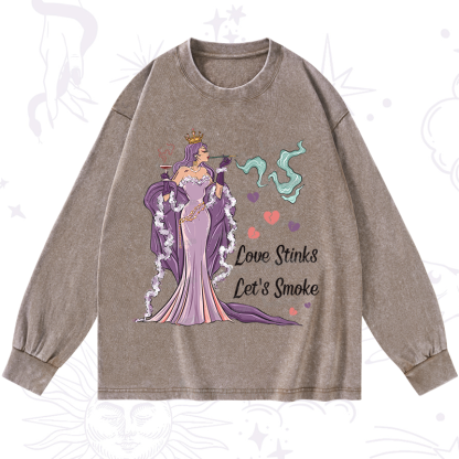 Purplehecate Love Stinks Let's Smoke Valentine Washed Long Sleeve Shirt