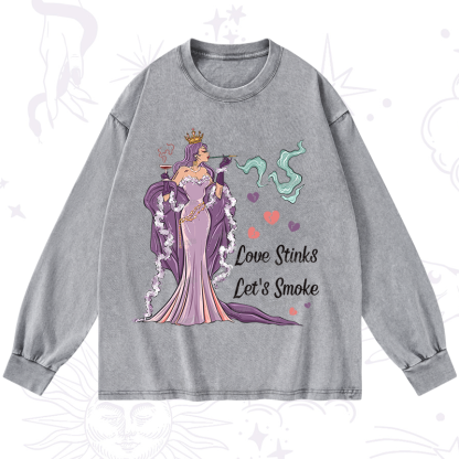 Purplehecate Love Stinks Let's Smoke Valentine Washed Long Sleeve Shirt