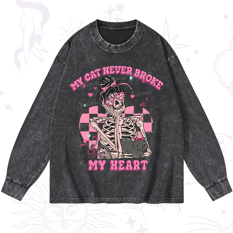 Purplehecate My Cat Never Broke My Heart Valentine Washed Long Sleeve Shirt