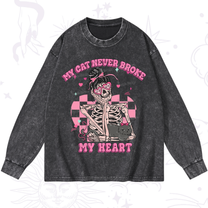 Purplehecate My Cat Never Broke My Heart Valentine Washed Long Sleeve Shirt
