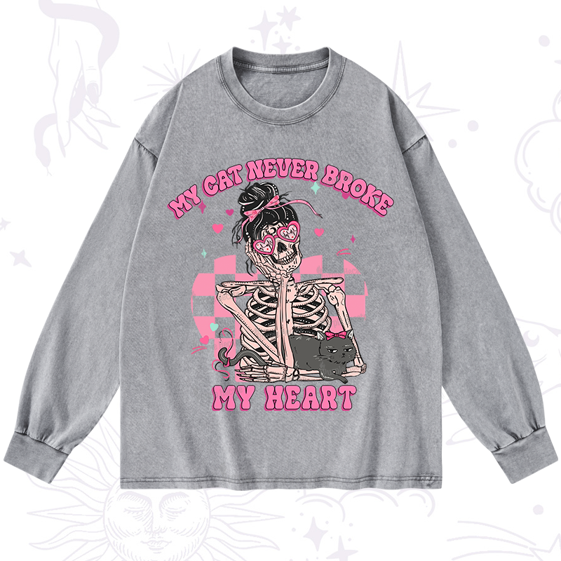 Purplehecate My Cat Never Broke My Heart Valentine Washed Long Sleeve Shirt