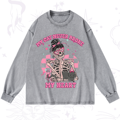 Purplehecate My Cat Never Broke My Heart Valentine Washed Long Sleeve Shirt