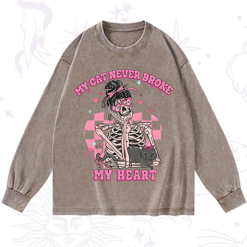 Purplehecate My Cat Never Broke My Heart Valentine Washed Long Sleeve Shirt