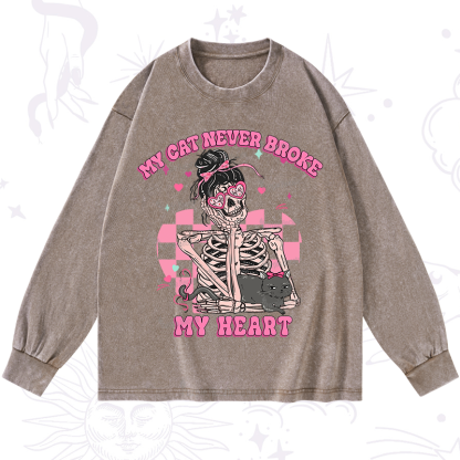 Purplehecate My Cat Never Broke My Heart Valentine Washed Long Sleeve Shirt