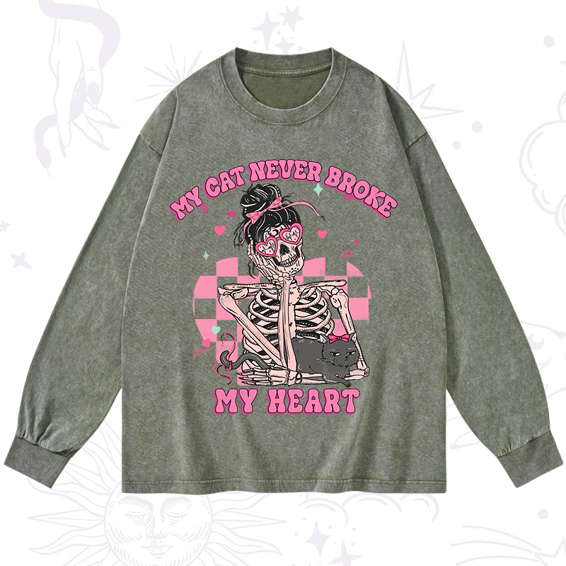 Purplehecate My Cat Never Broke My Heart Valentine Washed Long Sleeve Shirt