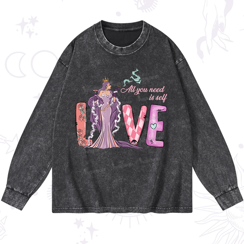Purplehecate All You Need Is Self Valentine Washed Long Sleeve Shirt