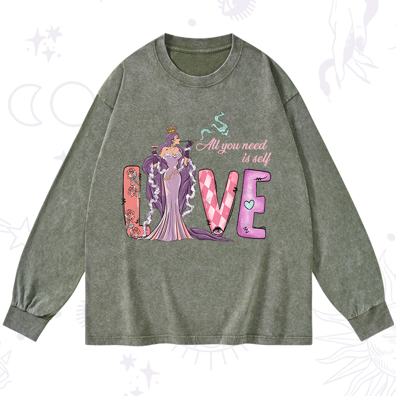 Purplehecate All You Need Is Self Valentine Washed Long Sleeve Shirt