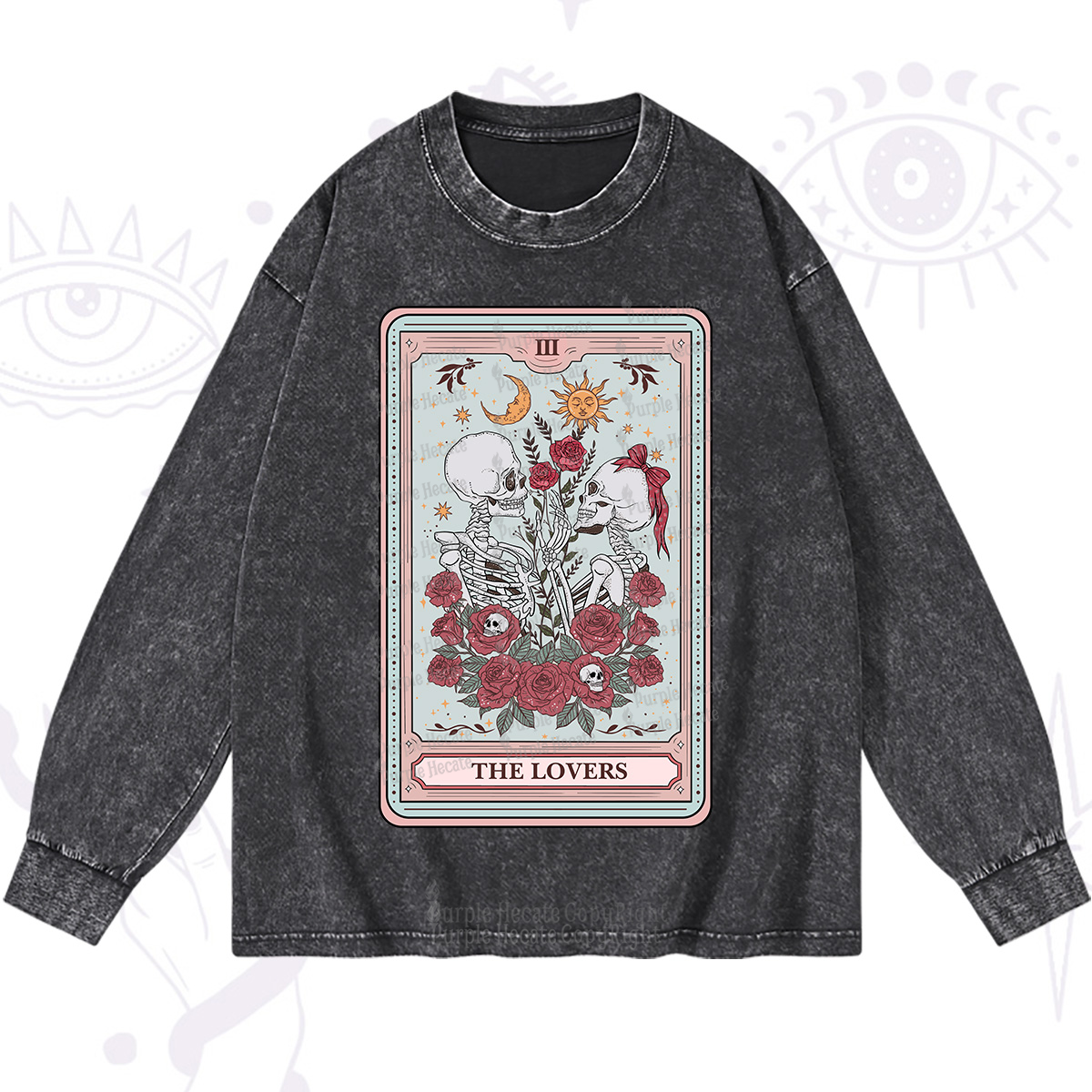Purplehecate The Lovers Skeleton Tarot Washed Long Sleeve Shirt