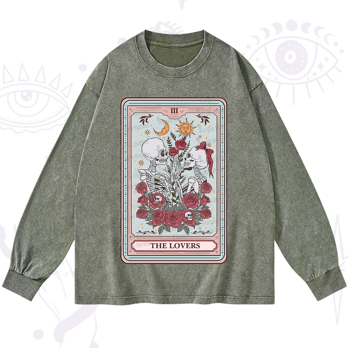 Purplehecate The Lovers Skeleton Tarot Washed Long Sleeve Shirt