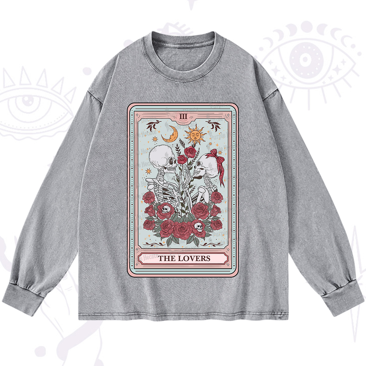 Purplehecate The Lovers Skeleton Tarot Washed Long Sleeve Shirt