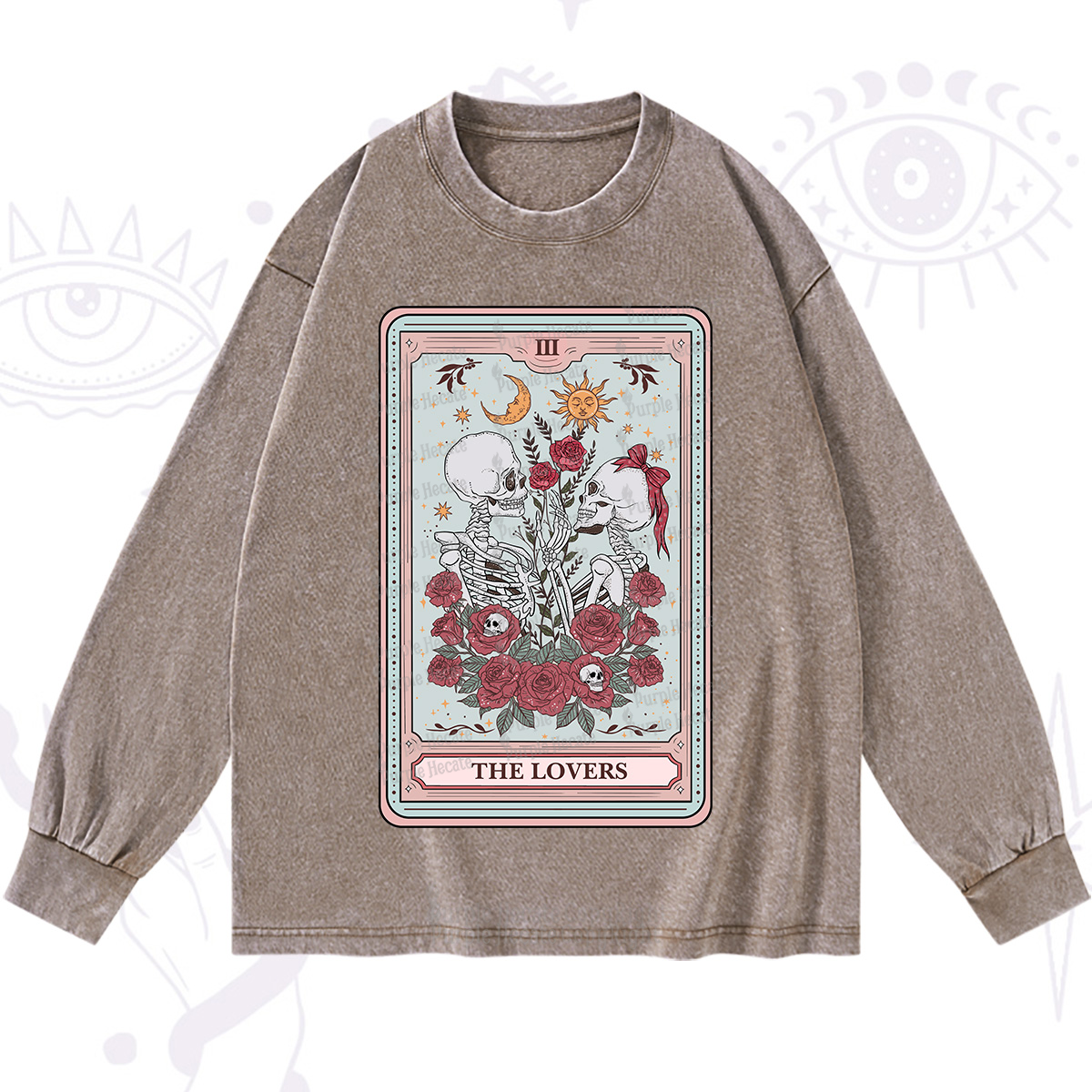 Purplehecate The Lovers Skeleton Tarot Washed Long Sleeve Shirt