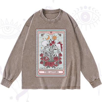Purplehecate The Lovers Skeleton Tarot Washed Long Sleeve Shirt