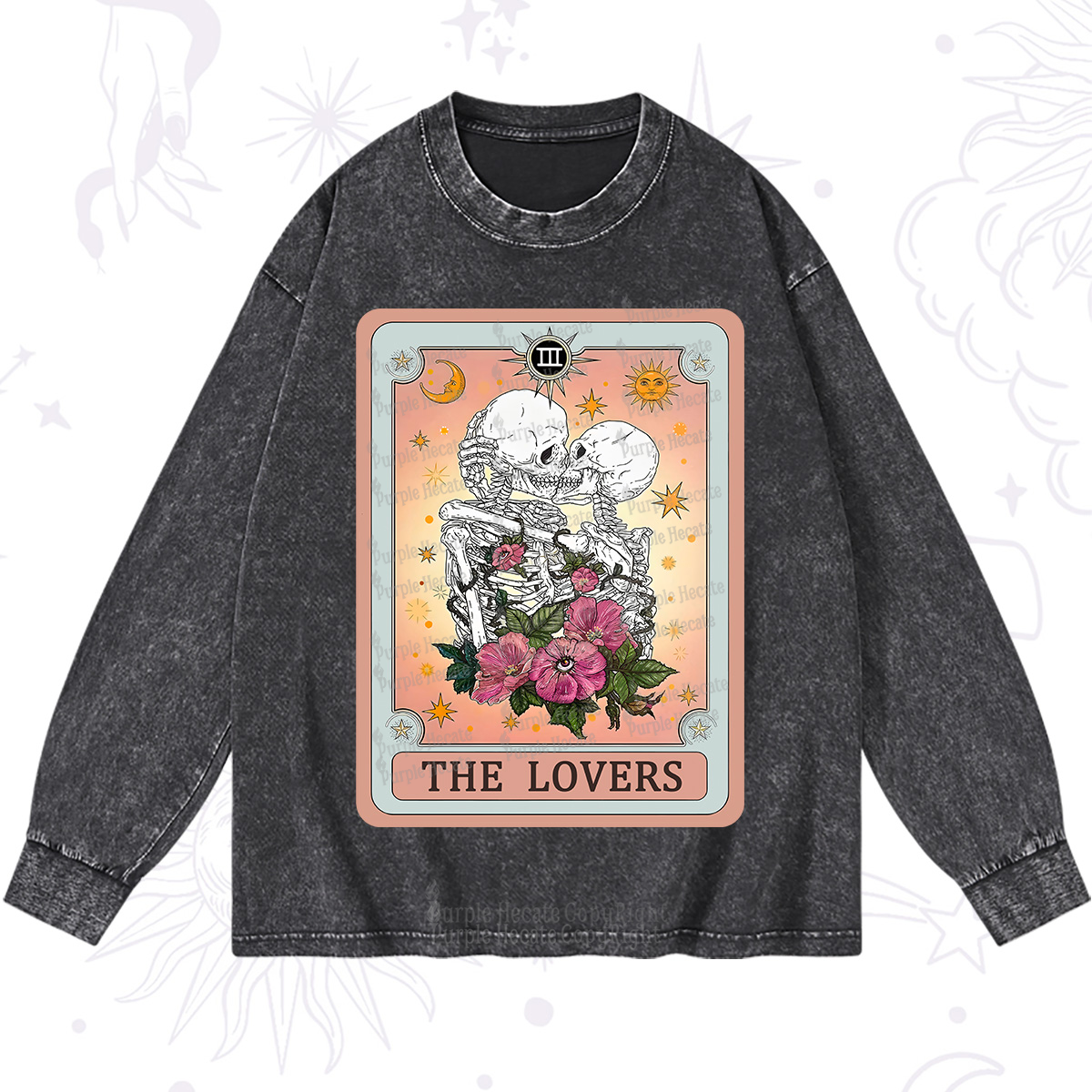 Purplehecate The Lovers Tarot Card Washed Long Sleeve Shirt