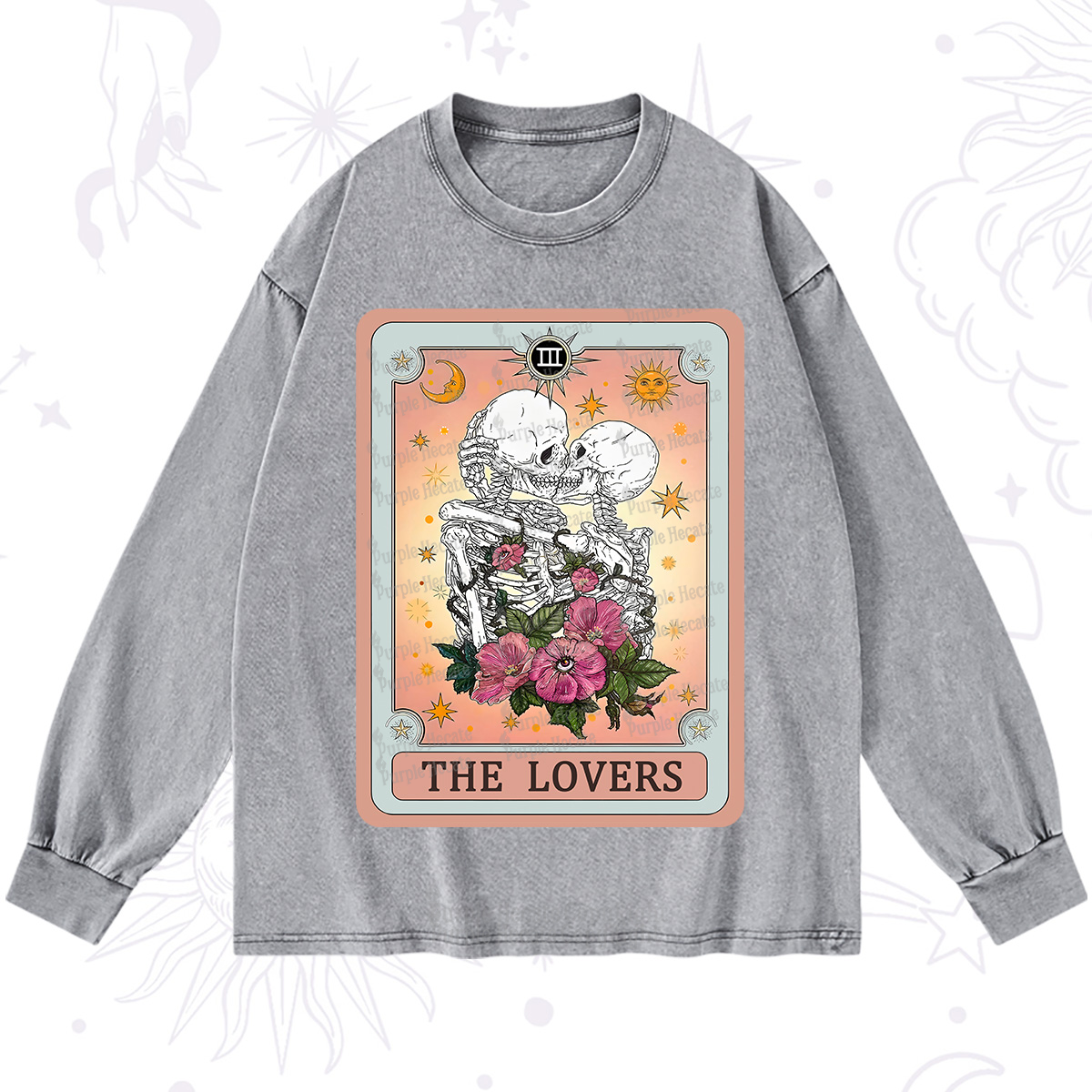 Purplehecate The Lovers Tarot Card Washed Long Sleeve Shirt