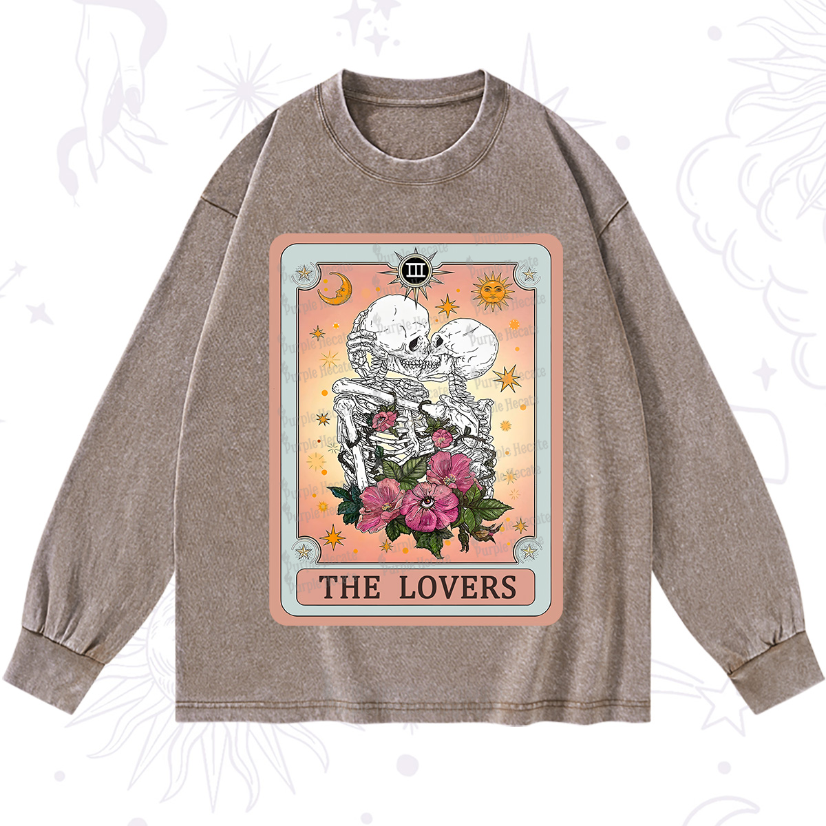 Purplehecate The Lovers Tarot Card Washed Long Sleeve Shirt