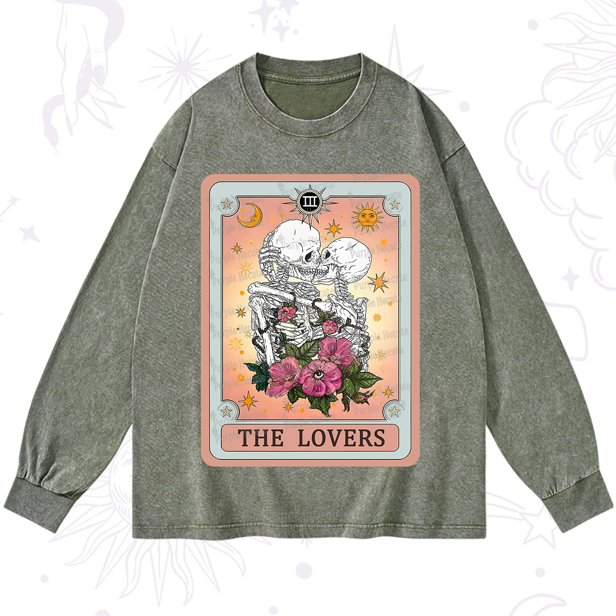Purplehecate The Lovers Tarot Card Washed Long Sleeve Shirt