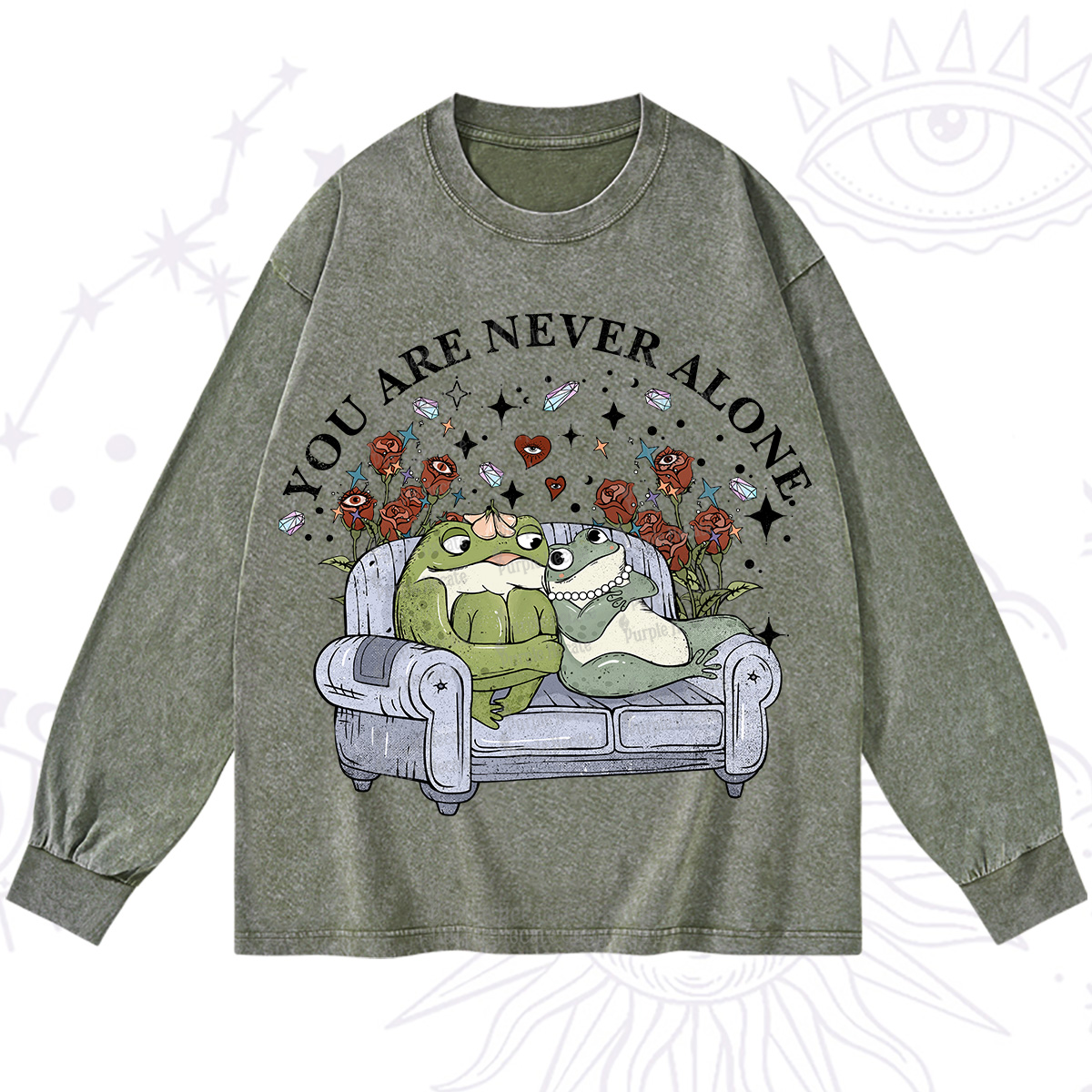 Purplehecate Your Are Never Alone Washed Long Sleeve Shirt