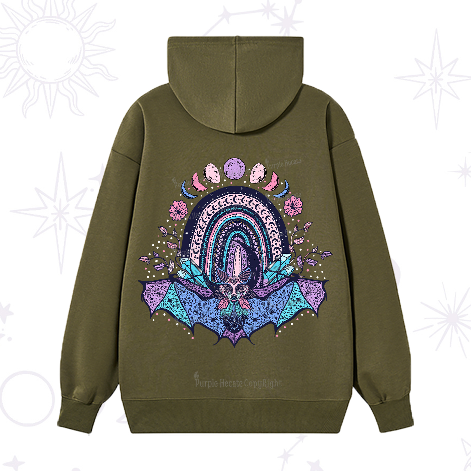 Purplehecate Moon Phase Bat Hoodie