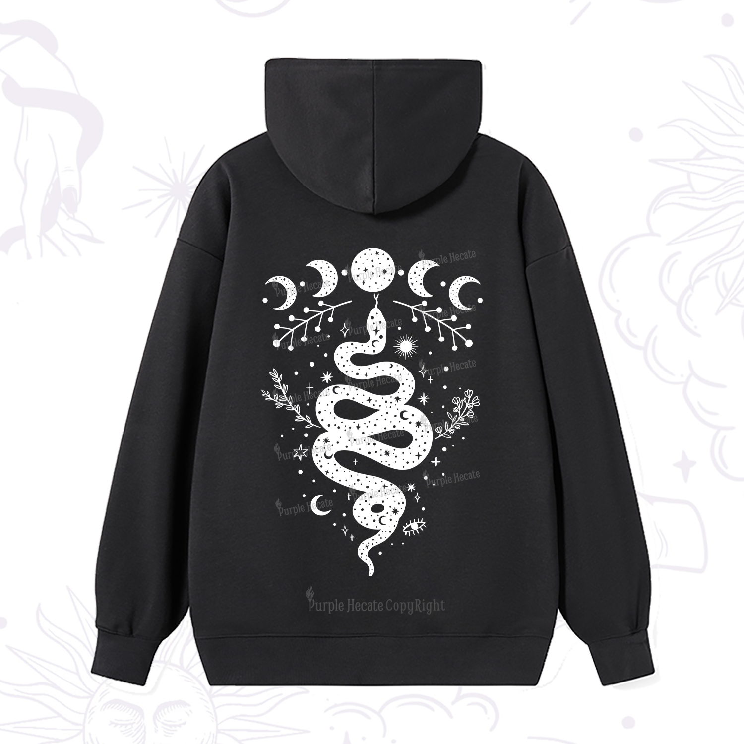 Purplehecate Snake And Moon Phase Comfort Hoodie