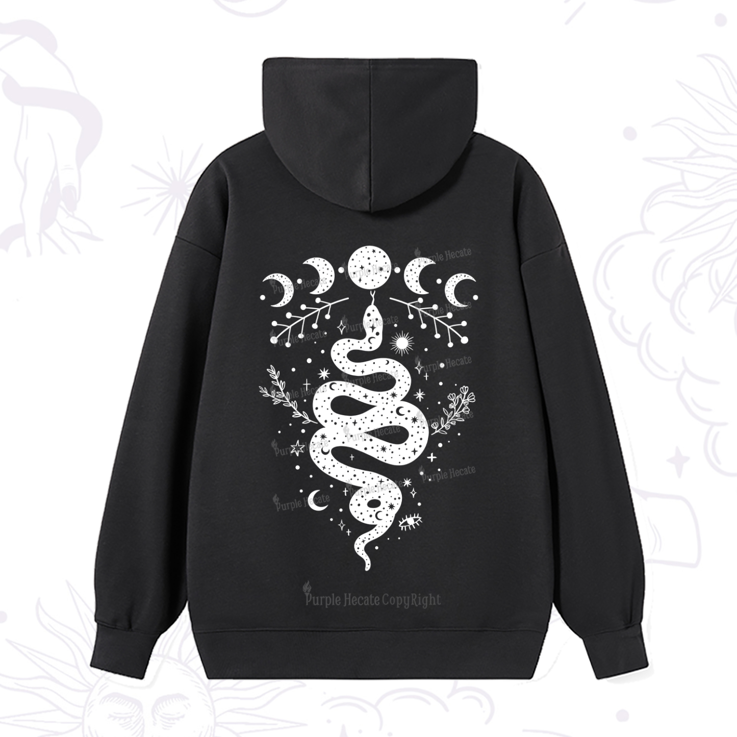 Purplehecate Snake And Moon Phase Comfort Hoodie