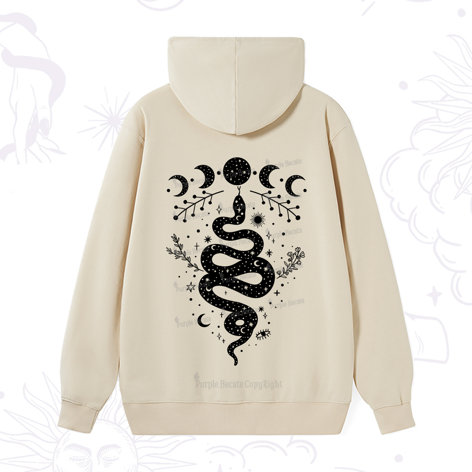 Purplehecate Snake And Moon Phase Comfort Hoodie