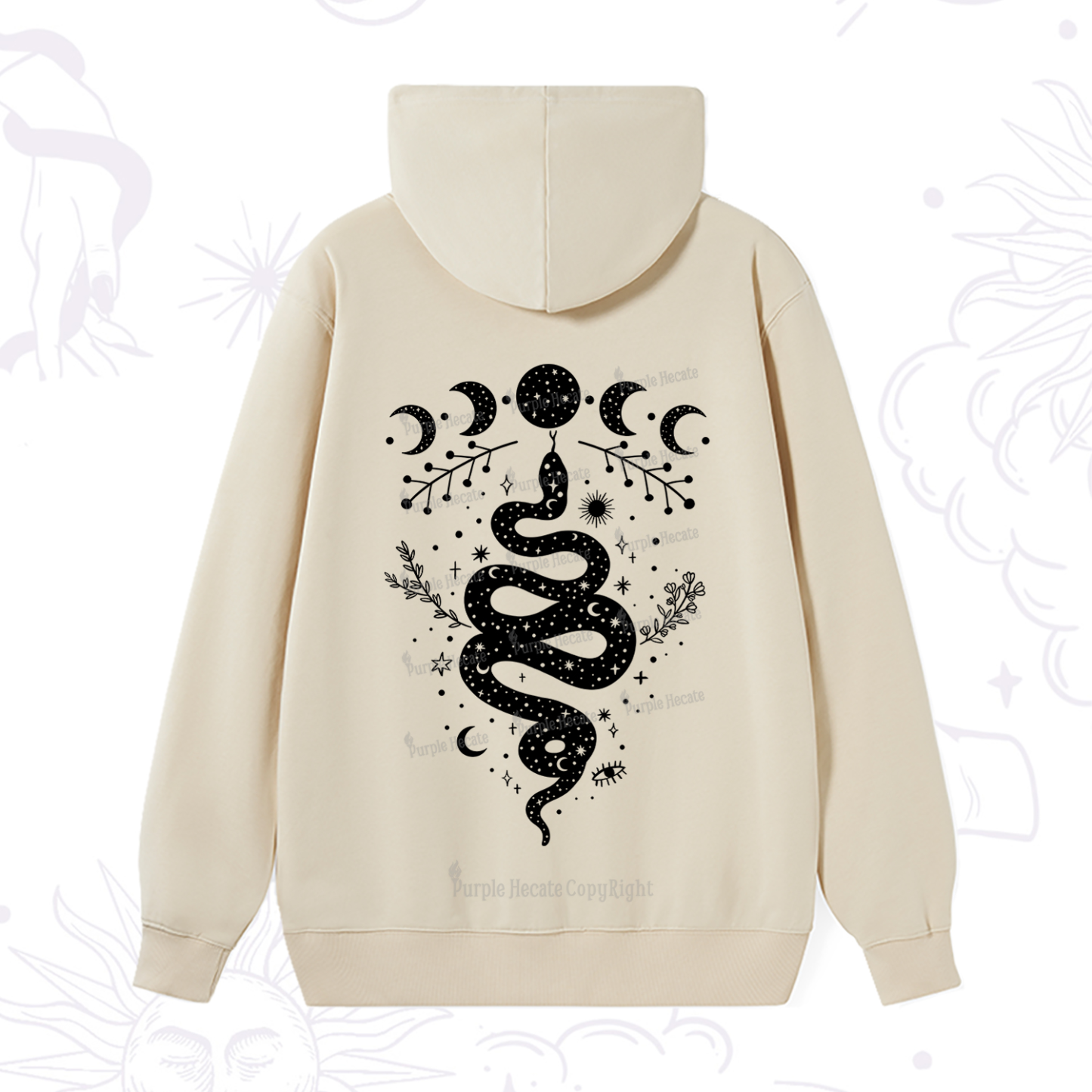 Purplehecate Snake And Moon Phase Comfort Hoodie