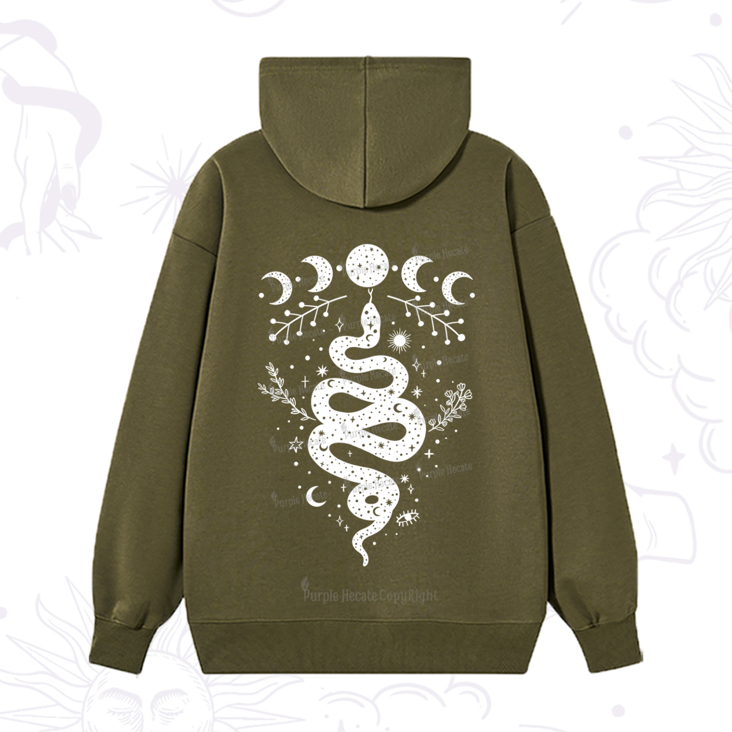 Purplehecate Snake And Moon Phase Comfort Hoodie