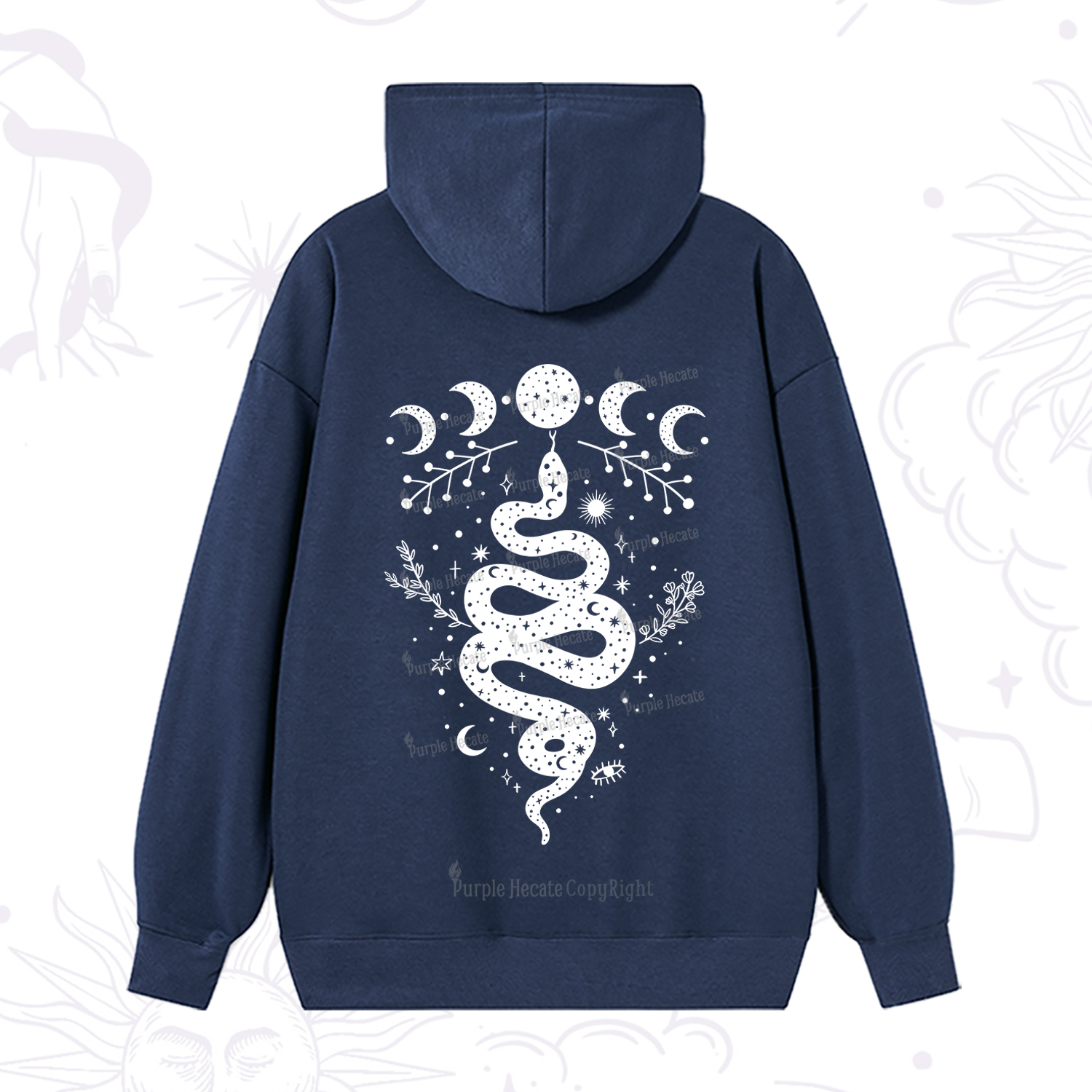 Purplehecate Snake And Moon Phase Comfort Hoodie