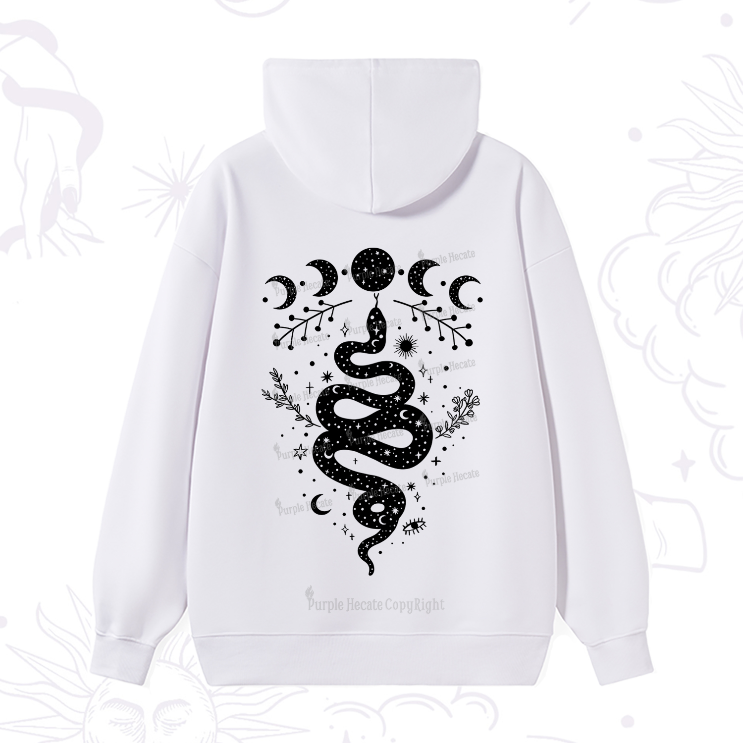 Purplehecate Snake And Moon Phase Comfort Hoodie