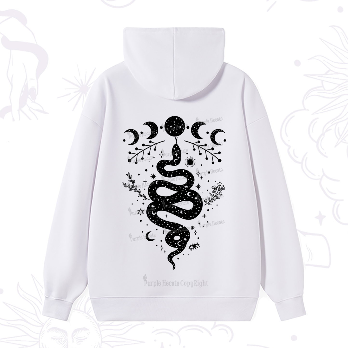 Purplehecate Snake And Moon Phase Comfort Hoodie